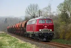 218 387-9 bei einer Schotterfahrt am 08.04.09 bei Fritzlar.