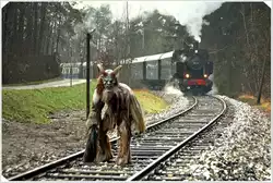 Dampflok 88.103 f�hrt mit einem Nikolausdampfzug von Weizelsdorf nach Ferlach.Nat�rlich gab es auch den Krampus zu sehen.(Fotomontage aus 2 Bildern)   Ferlach 28.11.2009  