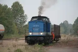 EGP raucht mit ihrer 202 547 �ber die Ladestrasse in Hagenow.