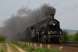 18 478 + 01 2066-7 + V 100 1200 (Zugschluss) des Bayerischen Eisenbahnmuseums mit einem Dampfsonderzug in Gau-Algesheim am 1.