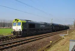 Class 66 Lok 6603 von Captrain am 21.3.12 am B� Km 21 auf der KBS 485