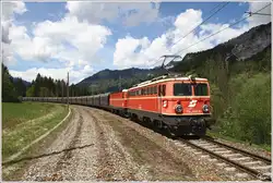 Durch das Ges�use, ziehen 1142 682 & 1144 040 den Erzleerzug 58667 von Selzthal nach Eisenerz, hier bei der Einfahrt in Ges�useeingang.