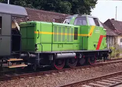 Diesellok V 91, Nr 4, der Westf�lischen Almetalbahn (WAB) hier im Bf Grevesm�hlen.