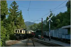 MOB'stalgie: Der (ex MOB) FZe 6/6 2002 ist mit seinem G�terzug in Chaulin eingetroffen.