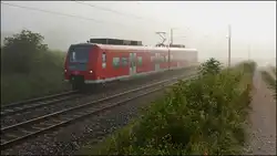 - Morgendlicher Nebel - Zwischen Bietingen und Thayngen taucht pl�tzlich der Quietschi 426 012-1 aus dem Nebel auf.