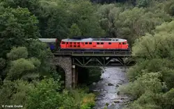 Railion DB Logistics 232 686-6 vor G�terzug Richtung Hof, KBS 855 Regensburg - Hof, fotrografiert auf einer der Br�cken �ber die Waldnaab bei Windischeschenbach am 21.09.2011