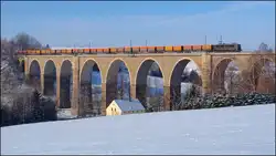 Am 26.01.2013 rollt 142 001 mit Containern zum Kokstransport zur�ck in das tschechiche Kohlerevier bei Ostrava.