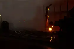 Nebel, aufgenommen auf der Modellbahnanlage der Eisenbahnfreunde  in Lichtenfels die das Thema Ruhrgebiet hat.( der Nebel ist durch einen Hochhofenanstich entstanden der im Masstab 1:87 nach gemacht