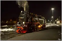 Nachtaufnahme der HSB Dampflok 99 7237 im BW in Wernigerode.