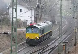Class 66 der RurTalBahn V206 am 23.3.2013 als LZ die Gemmenicher Rampe rauf zur�ck nach Montzen.