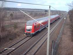 Eine RegionalBahn von Lutherstadt Wittenberg auf der KBS 250 kurz vor Burgkemnitz.