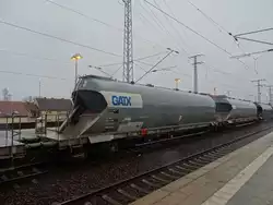 Am 21.2.2016 auf dem Bahnhof Senftenberg (KBS 208)in einem Ganzzug: Uacs mit der Nummer 33 80 D-GATXD 931 9 181-9,Ladegut Kohle,  Eigentümer GATX, Heimat-Bf.