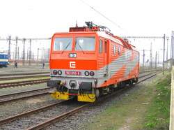 Kn�delpresse 163 093 mit der Aufschrift Skupina CEZ auf dem Rahmen in Chomutov, 23.03.07