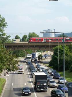T�glicher Berufverkehr in und um Stuttgart.