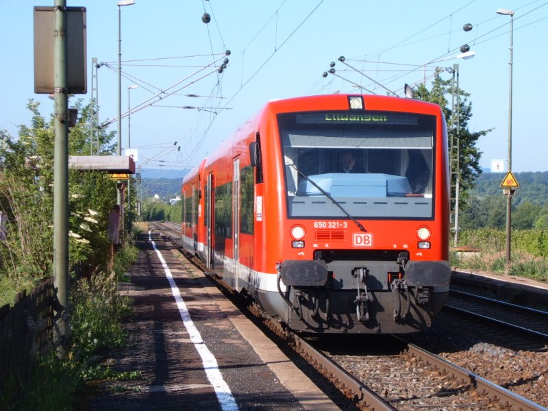 VT 650 321-3 mit einer weiteren Schwester am 19.05.07 auf Gleis 2 des Hofener Haltepunkts.