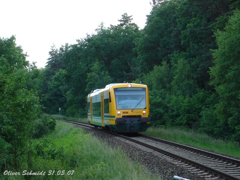 VT 650 der Ostdeutschen Eisenbahn GmbH (ODEG) in Ahrensfelde Nord Richtung Werneuchen