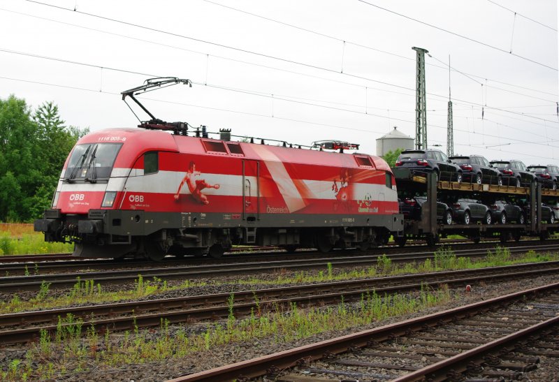 Was fr ein Glck! Endlich mal ein BB Werbestier vor der eigenen Haustr. Am 19.06.2009 zog 1116 005-8  sterreich  den BMW-Zug CSQ 48928 nach Bremerhaven und kam dabei durch Eschwege West.