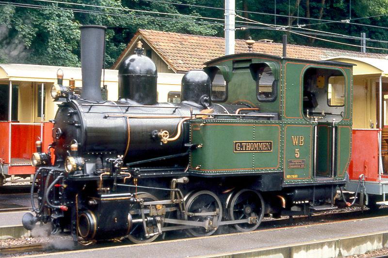 WB - G 3/3 5 am 08.09.1990 in Waldenburg - Dampflok G.THOMMEN - SLM - Baujahr 1902 - Gewicht 15,00t - Wasser 1,70m - Kohle 0,80t - LP 5,88m - zulssige Geschwindigkeit km/h 30 - =07.06.1980.

