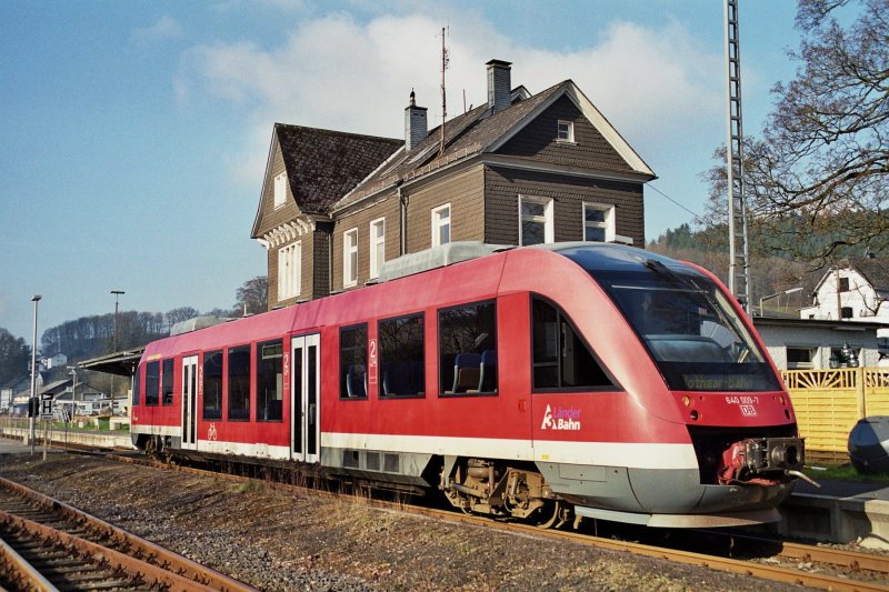 Wegen Bauarbeiten zwischen Hilchenbach und Ltzel fuhren die Zge der Rothaarbahn am 08.04.2007 nur bis Hilchenbach (640 009-7)