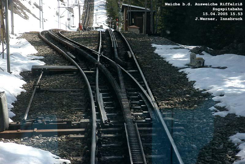 Weiche am unteren Ende der Ausweiche Riffelri. 15. April 2005