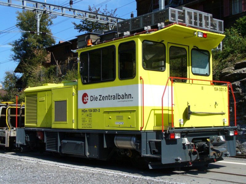 zb - Baudienst Disellok  HGm 2/2 104 001-3  Abgestellt im Bahnhof von Ringgenberg am 05.08.2007
