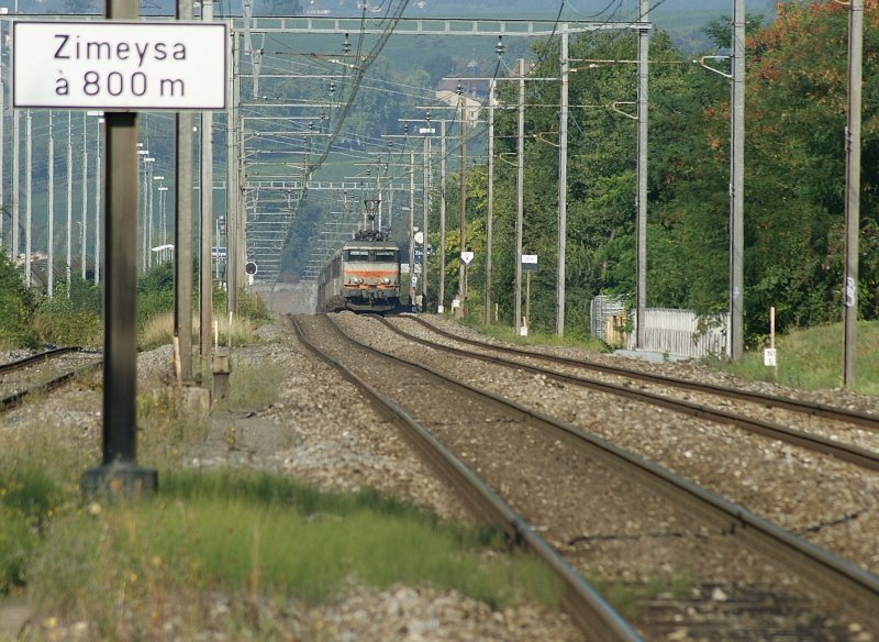 Zimeysa in 800 m - Dort fhrt gerade der Nachtzug 4446/7 Quimper - Genve vorbei. 
(27. August 2009)
