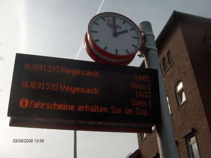 Zugzielanzeiger Bahnhof, Bremen-Farge, 8.3.2008