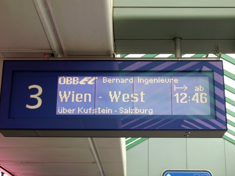 Zugzielanzeiger in Bregenz fr OEC 569 nach Wien-Westbahnhof. 29.06.08