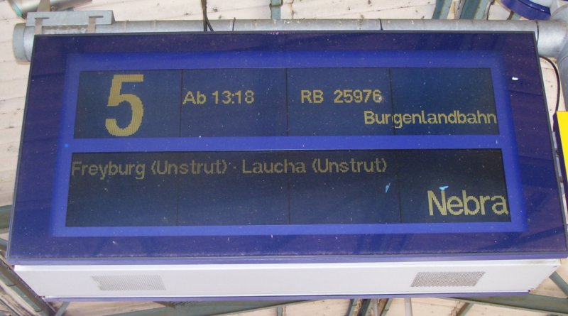 Zugzielanzeiger der RB 25976 von Naumburg (Saale) Hbf nach Nebra; 01.03.2008 