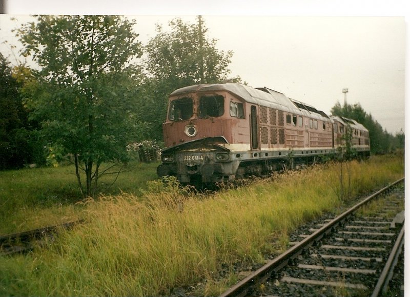 Zusammen mit der 232 188 mte 232 041 schon Opfer des Schneidbrenners geworden sein.Am 11.September 2001 traf ich beide Loks auf einem ehmaligen Anschlugleis in Hagenwerder.