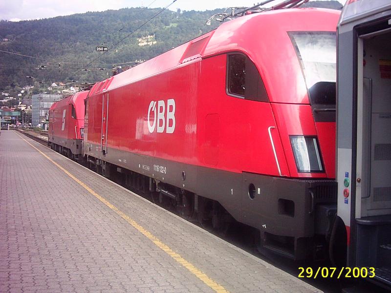 Zwei 1116 mit BB EC 661 Vorarlberg in Bregenz am 29.7.03