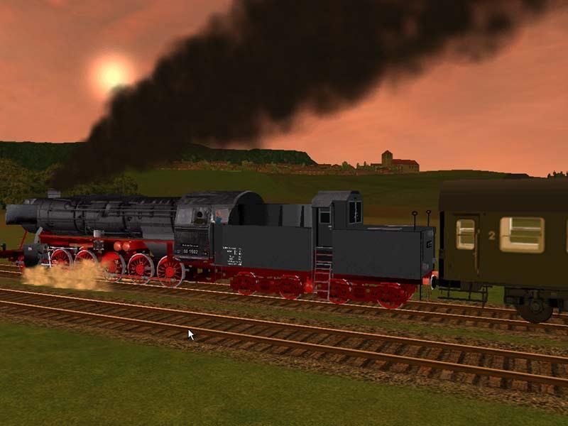 Zwei Bilder von der Trainsimulatorstrecke Hameln Lhne. Eine Lok der BR 50 mit 4yg Wagen. Im Hintergrund die Schaumburg.