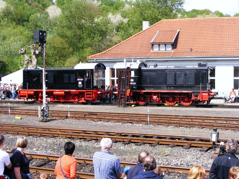 Zwei Dieselloks der DR-Baureihe V36 im Eisenbahnmuseum Bochum-Dalhausen am 19. April 2009.