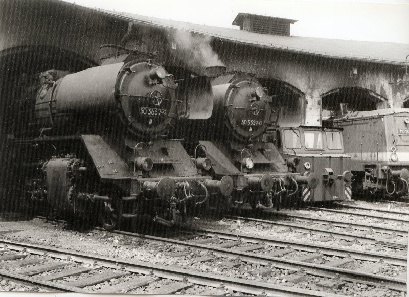 Zwei  Vertreter der Baureihe 50 im  Bw (hist) Arnstadt                                                                      